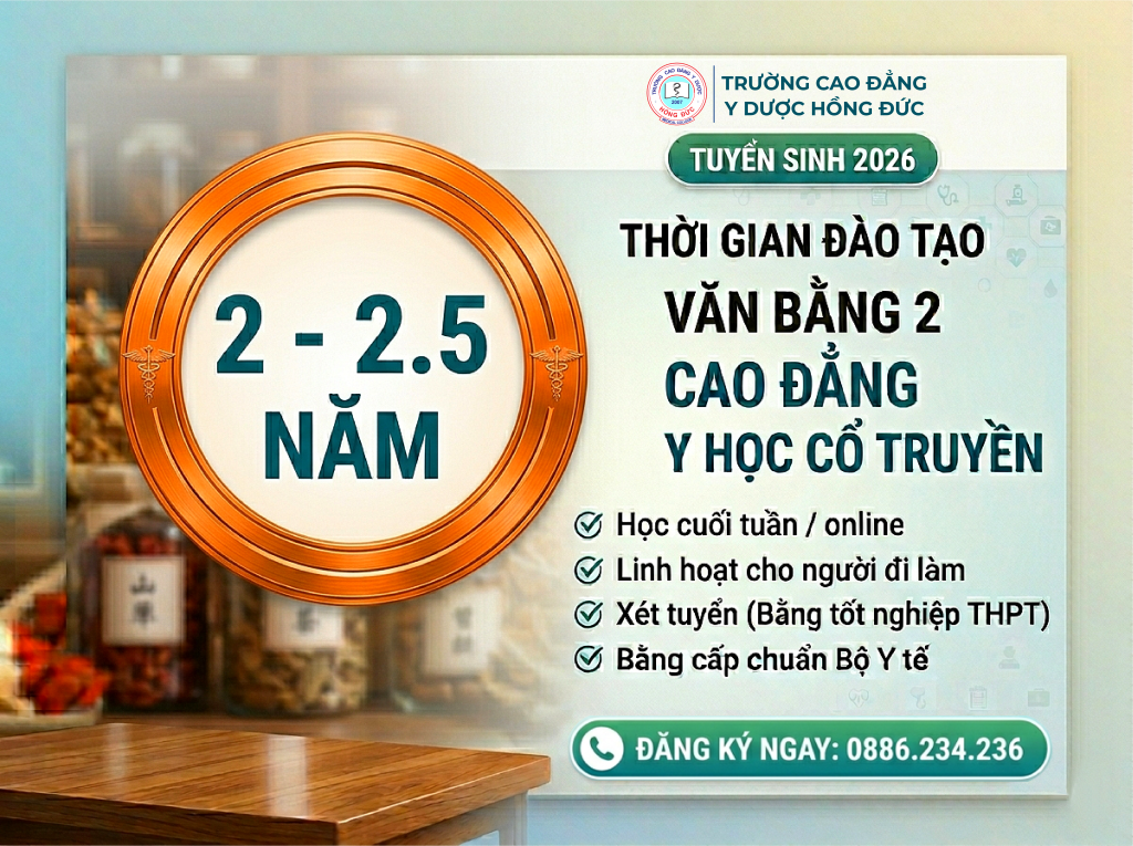 Thời gian đào tạo Văn bằng 2 Cao đẳng Y học cổ truyền
