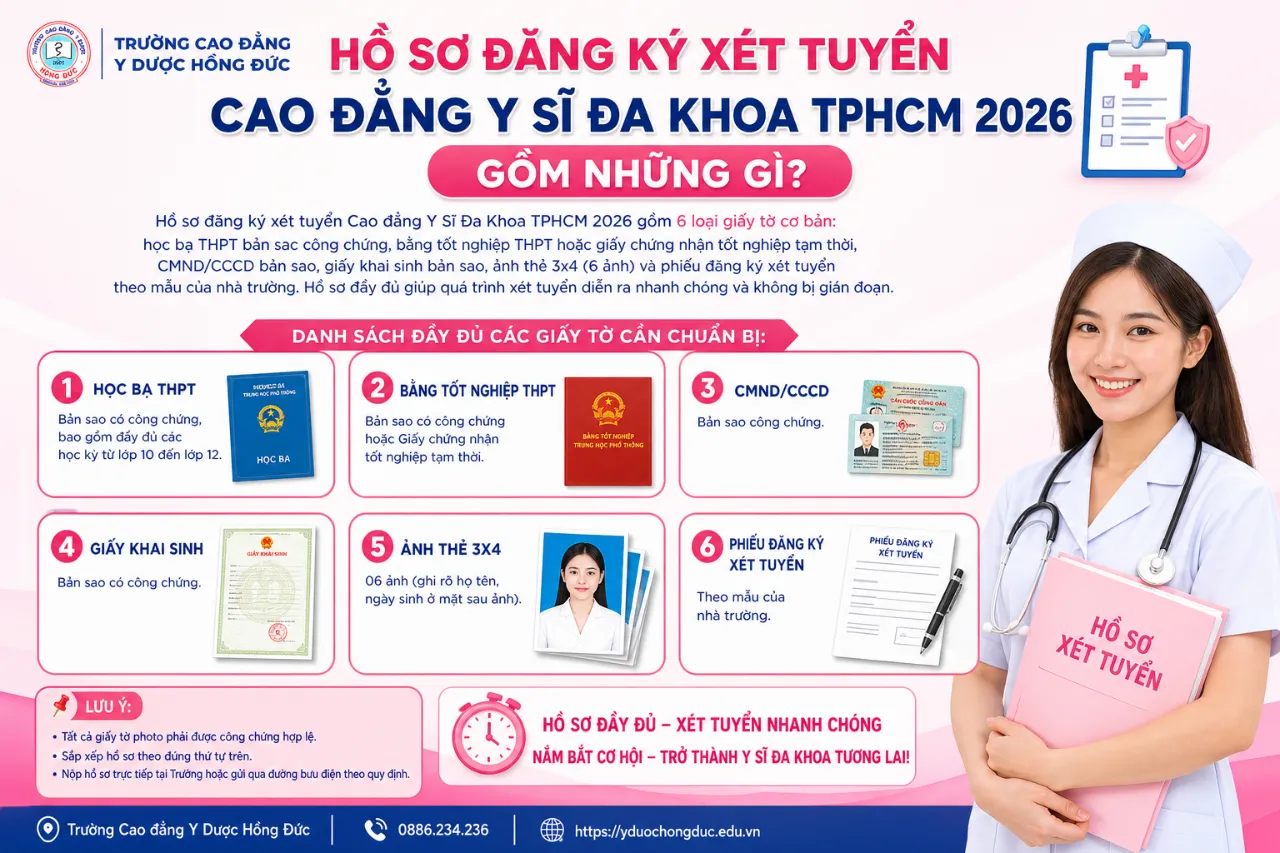Hồ Sơ Đăng Ký Xét Tuyển Cao Đẳng Y Sĩ Đa Khoa TPHCM 2026 Gồm Những Gì?