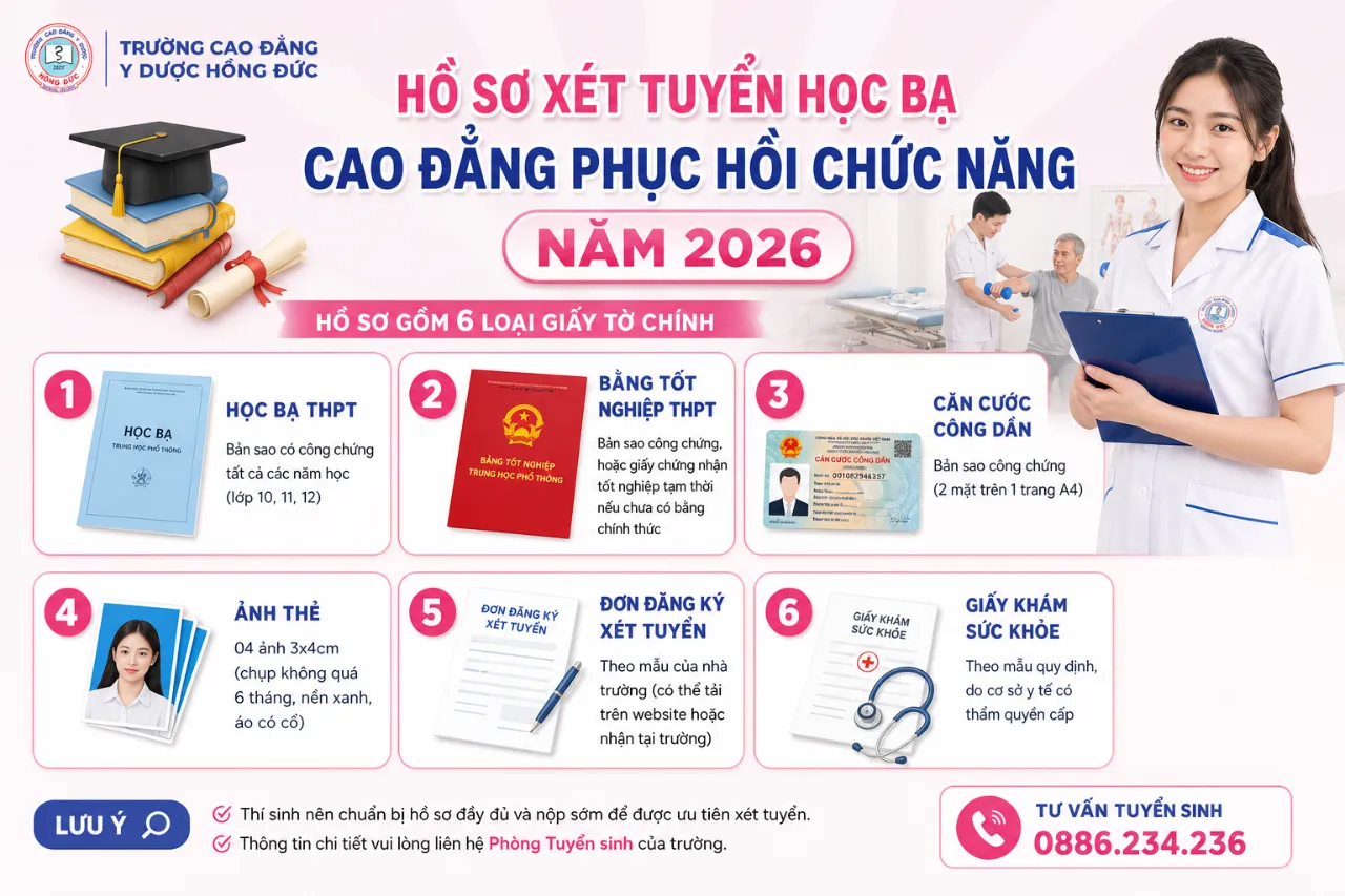 Hồ sơ xét tuyển học bạ Cao đẳng Phục hồi chức năng năm 2026 gồm những gì?